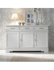 Credenza madia 3 porte legno shabby bianco 155x52x94