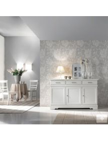 Credenza madia 3 porte legno shabby bianco 155x52x94