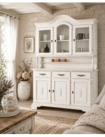 CRISTALLIERA 3 PORTE CLASSICA SAGOMATA SPIGA LEGNO SHABBY BIANCO 163X49X228