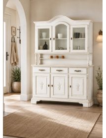 CRISTALLIERA 3 PORTE CLASSICA SAGOMATA SPIGA LEGNO SHABBY BIANCO 163X49X228