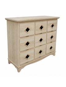 CASSETTIERA CLASSICA IN LEGNO 9 CASSETTI GREZZO L.147 P.55 H.119 (981)