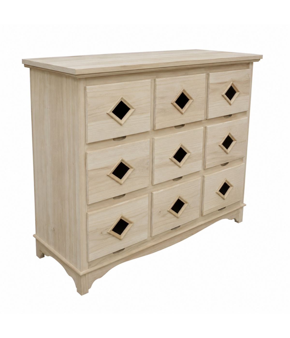 CASSETTIERA CLASSICA IN LEGNO 9 CASSETTI GREZZO L.147 P.55 H.119 (981)