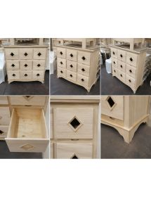 CASSETTIERA CLASSICA IN LEGNO 9 CASSETTI GREZZO L.147 P.55 H.119 (981)