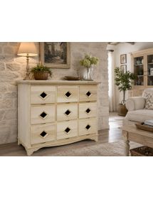CASSETTIERA CLASSICA IN LEGNO 9 CASSETTI GREZZO L.147 P.55 H.119 (981)