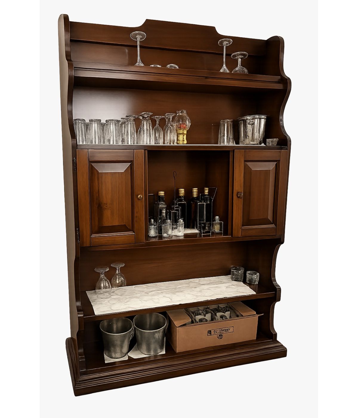 MOBILE BAR PORTA BOTTIGLIE 2 PORTE LEGNO TINTA NOCE (1224)
