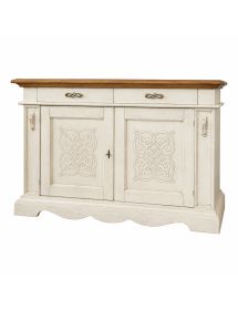 CREDENZA CLASSICA LEGNO 2 PORTE SHABBY BIANCO/NOCE 170X55X115