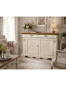 CREDENZA CLASSICA LEGNO 2 PORTE SHABBY BIANCO/NOCE 170X55X115