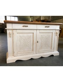 CREDENZA CLASSICA LEGNO 2 PORTE SHABBY BIANCO/NOCE 170X55X115