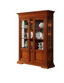 VETRINA 2 PORTE IN LEGNO ARTE POVERA TINTA NOCE BASSANO 146X53X213