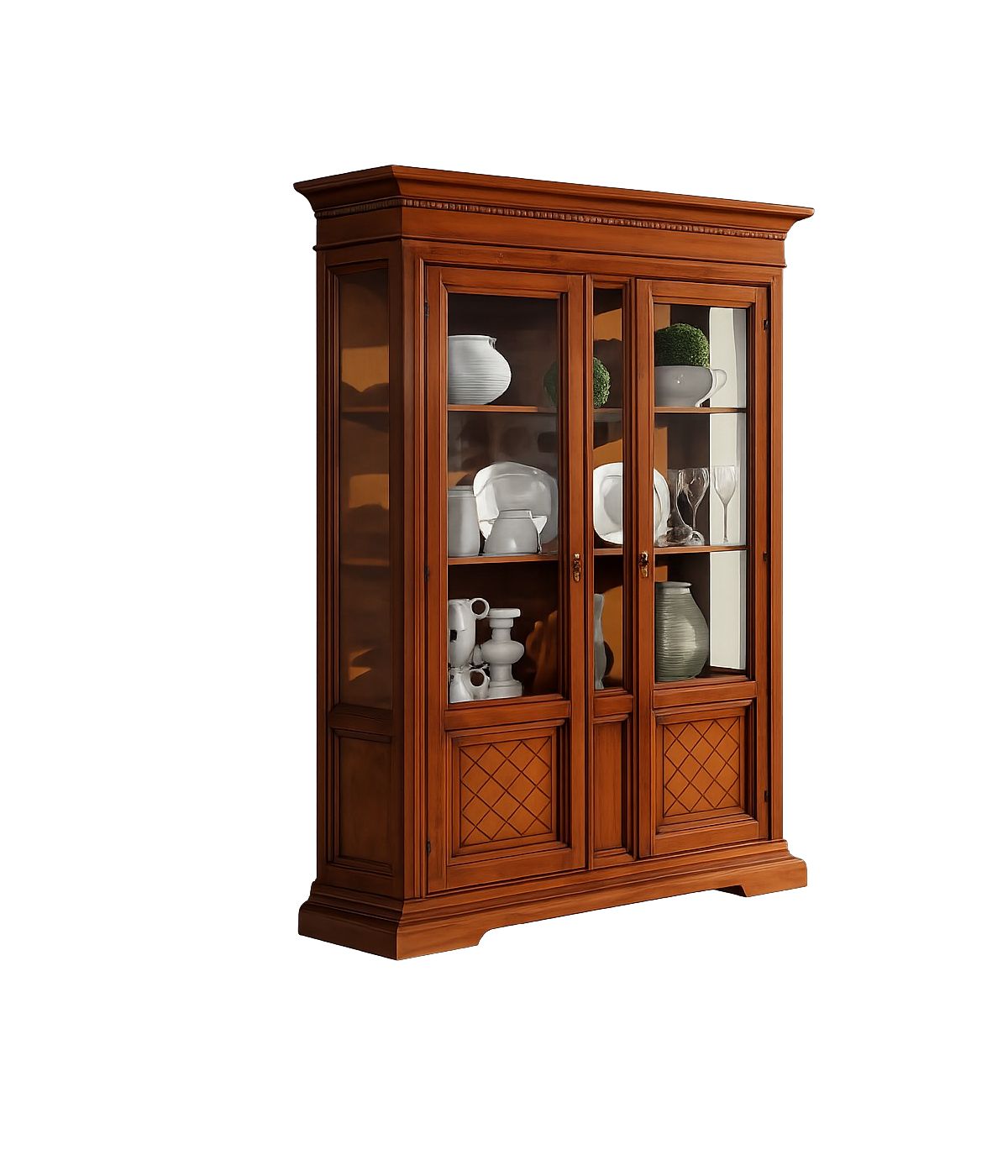 VETRINA 2 PORTE IN LEGNO ARTE POVERA TINTA NOCE BASSANO 146X53X213