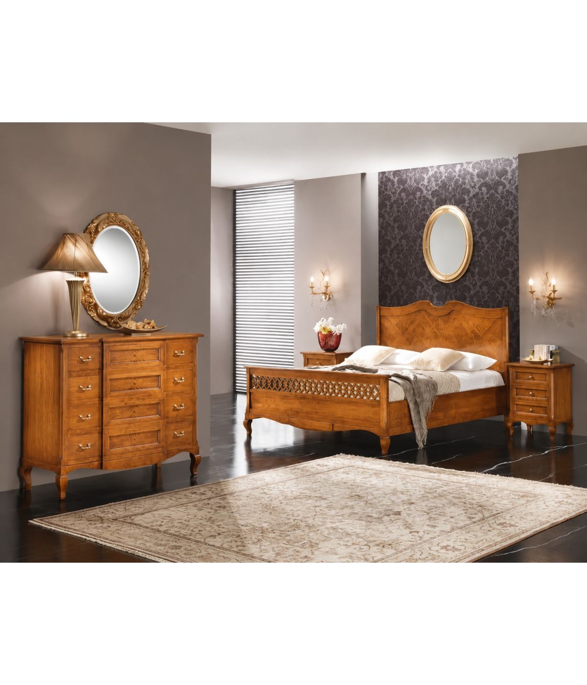 MOBILI 2G - Camera da letto classica intarsiata legno bassano vista frontale