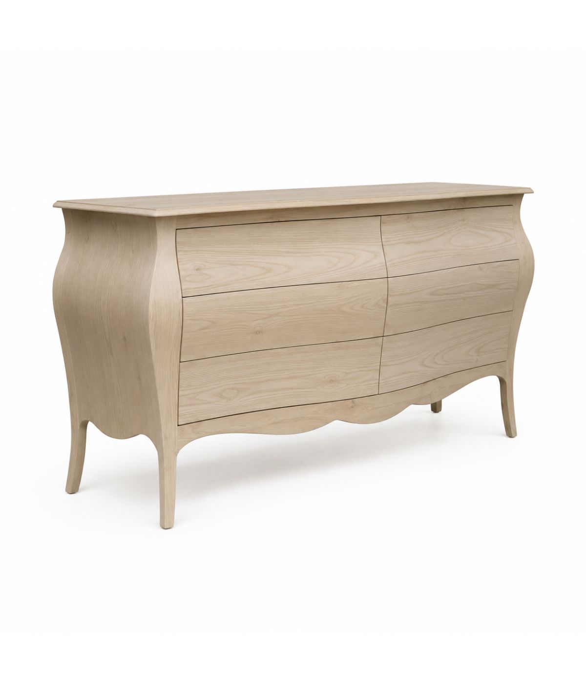 CASSETTIERA CLASSICA BOMBATA IN LEGNO 6 CASSETTI GREZZO L.162 P.58 H.85 (3246)