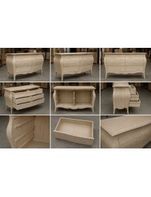 CASSETTIERA CLASSICA BOMBATA IN LEGNO 6 CASSETTI GREZZO L.162 P.58 H.85 (3246)