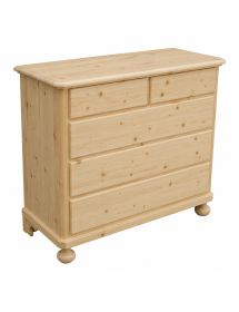 Cassettiera classica 5 cassetti legno massello di abete grezzo 118x52x99 (306)