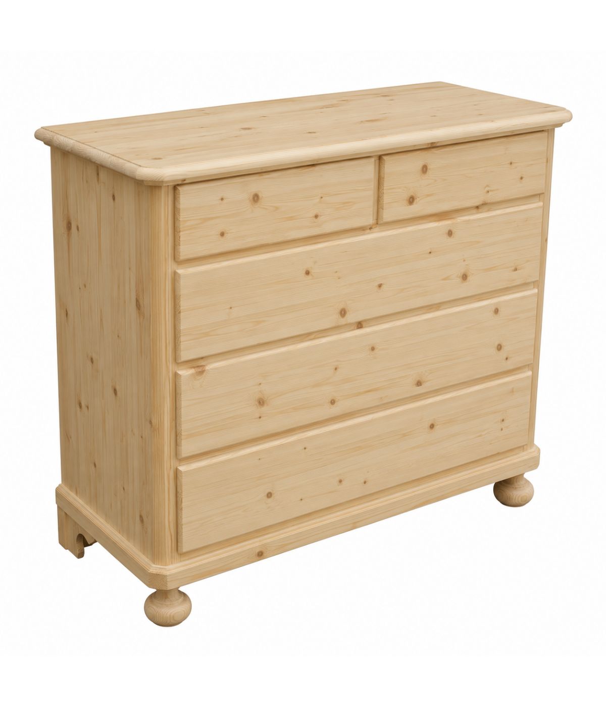 Cassettiera classica 5 cassetti legno massello di abete grezzo 118x52x99 (306)