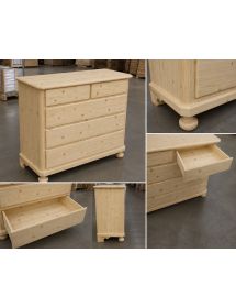 Cassettiera classica 5 cassetti legno massello di abete grezzo 118x52x99 (306)