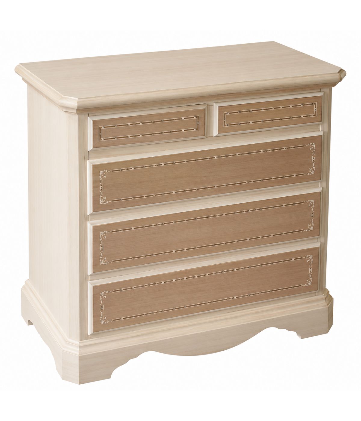 Cassettiera classica 5 cassetti intarsi legno grezzo 90x45x84 (267)