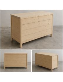 Cassettiera classica 4 cassetti legno massello abete grezzo 120x55x80 (3303)