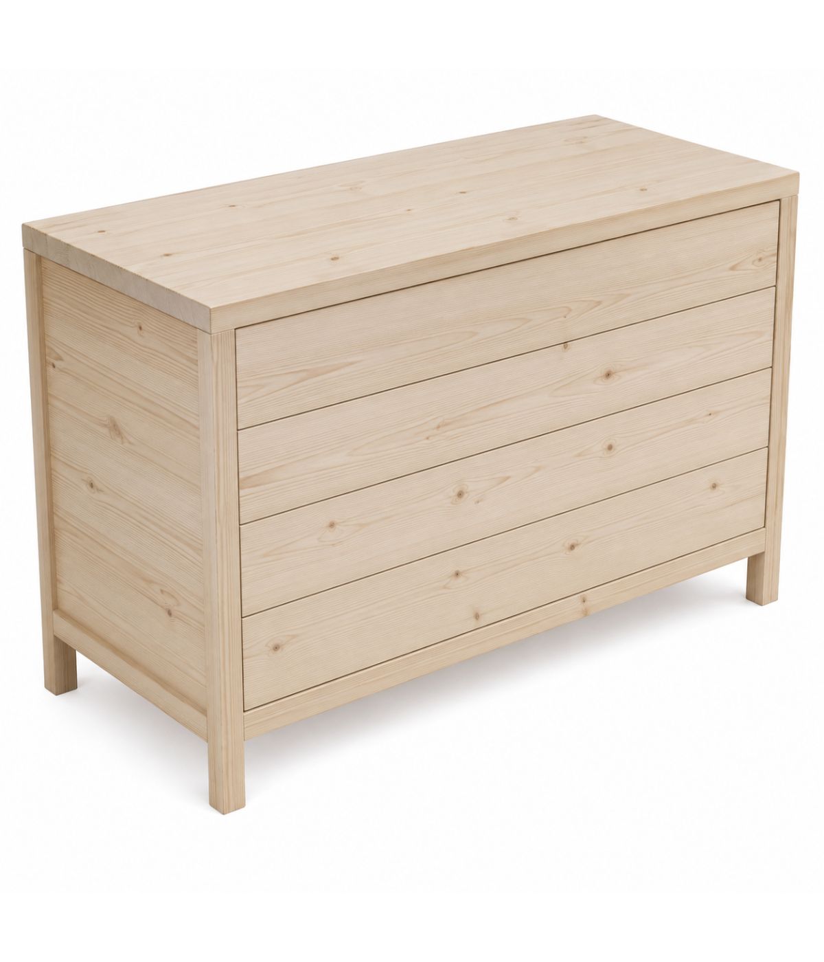 Cassettiera classica 4 cassetti legno massello abete grezzo 120x55x80 (3303)