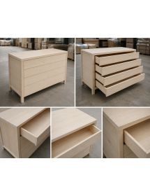 Cassettiera classica 4 cassetti legno massello abete grezzo 120x55x80 (3303)