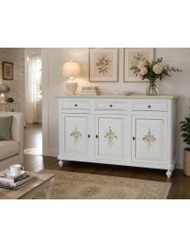 Credenza 3 Ante Legno Bianca Decorata Filo verde 150x45x98