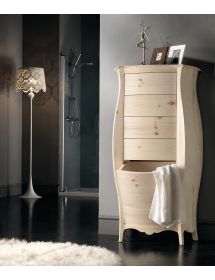 CASSETTIERA BOMBATA LEGNO GREZZO BIANCO 4 CASSETTI E RIBALTA 73x37x141 (3029)