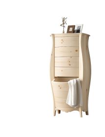 CASSETTIERA BOMBATA LEGNO GREZZO BIANCO 4 CASSETTI E RIBALTA 73x37x141 (3029)