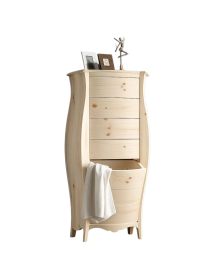 CASSETTIERA BOMBATA LEGNO GREZZO BIANCO 4 CASSETTI E RIBALTA 73x37x141 (3029)