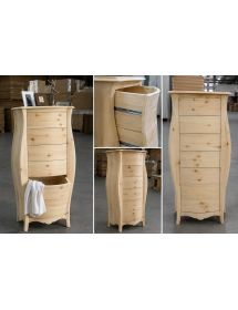 CASSETTIERA BOMBATA LEGNO GREZZO BIANCO 4 CASSETTI E RIBALTA 73x37x141 (3029)