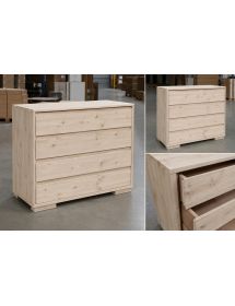 Cassettiera 4 cassetti ammortizzati legno massello grezzo 128x53x100