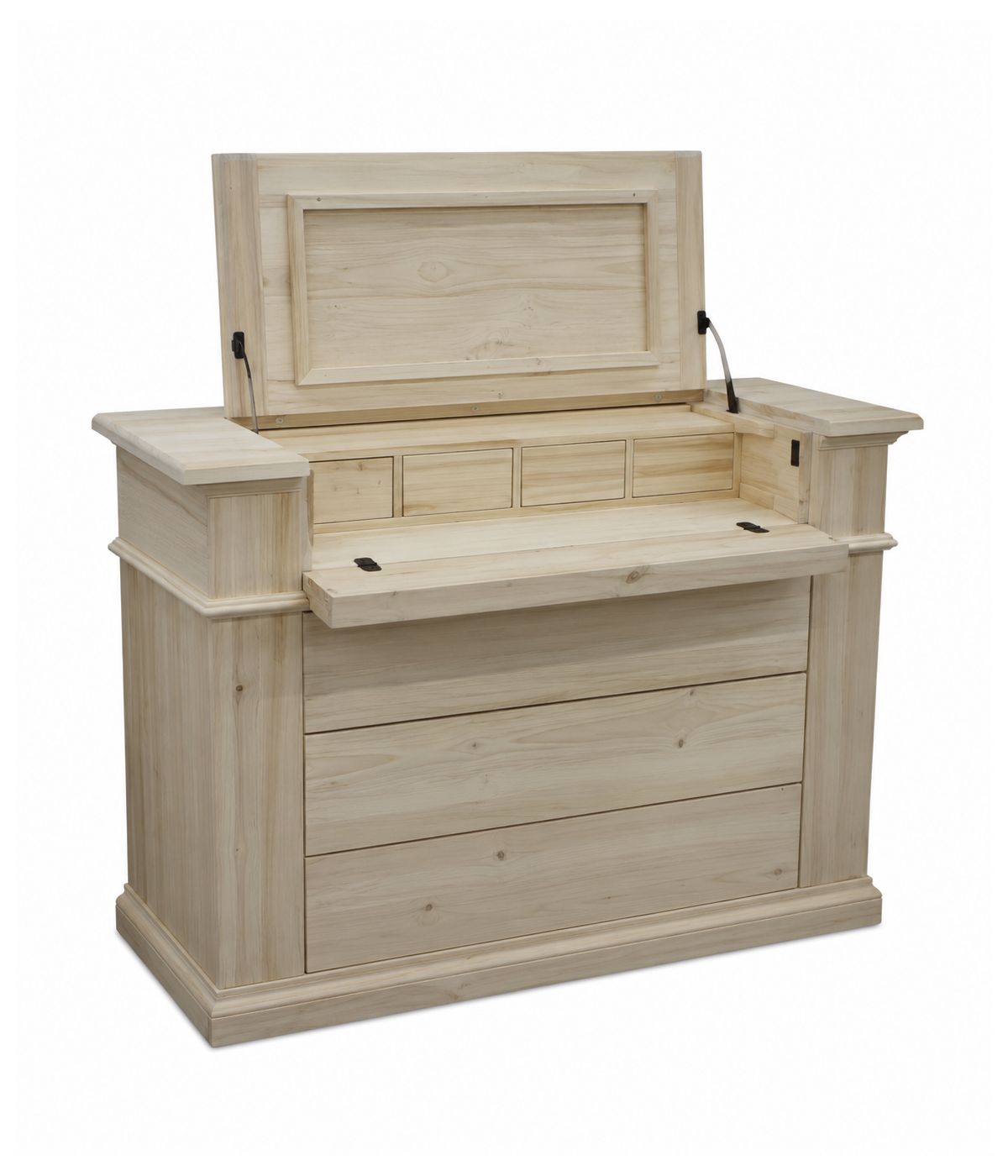 Cassettiera 7 cassetti classica con ribalta legno massello grezzo 126x53x98 (530)