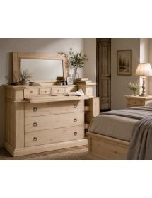 Cassettiera 7 cassetti classica con ribalta legno massello grezzo 126x53x98 (530)