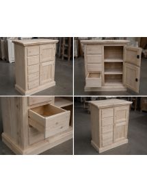 Credenza dispensa 2 porte 5 cassetti Legno grezzo 75x40x100 (5000)