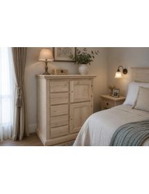 Credenza dispensa 2 porte 5 cassetti Legno grezzo 75x40x100 (5000)