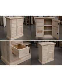 Credenza dispensa 2 porte 5 cassetti shabby bianco patinato decori 75x40x100 (1329)