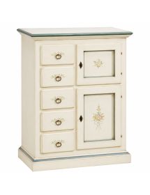 Credenza dispensa 2 porte 5 cassetti shabby bianco patinato decori 75x40x100 (1329)