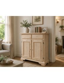 MOBILI 2G - Credenza 2 porte 2 cassetti Legno grezzo 90x40x94 vista frontale