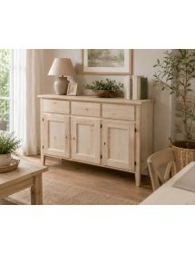 Credenza 3 porte 3 cassetti Legno grezzo 105x42x82 (963)