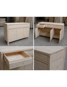 Credenza 3 porte 3 cassetti Legno massello di abete grezzo 150x50x95 (3321)