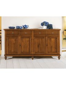 Credenza 4 porte 4 cassetti arte povera Legno tinta noce 198x50x107