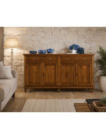 Credenza 4 porte 4 cassetti arte povera Legno tinta noce 198x50x107