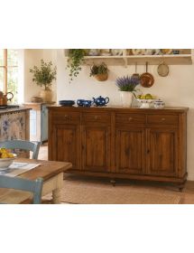Credenza 4 porte 4 cassetti arte povera Legno tinta noce 198x50x107