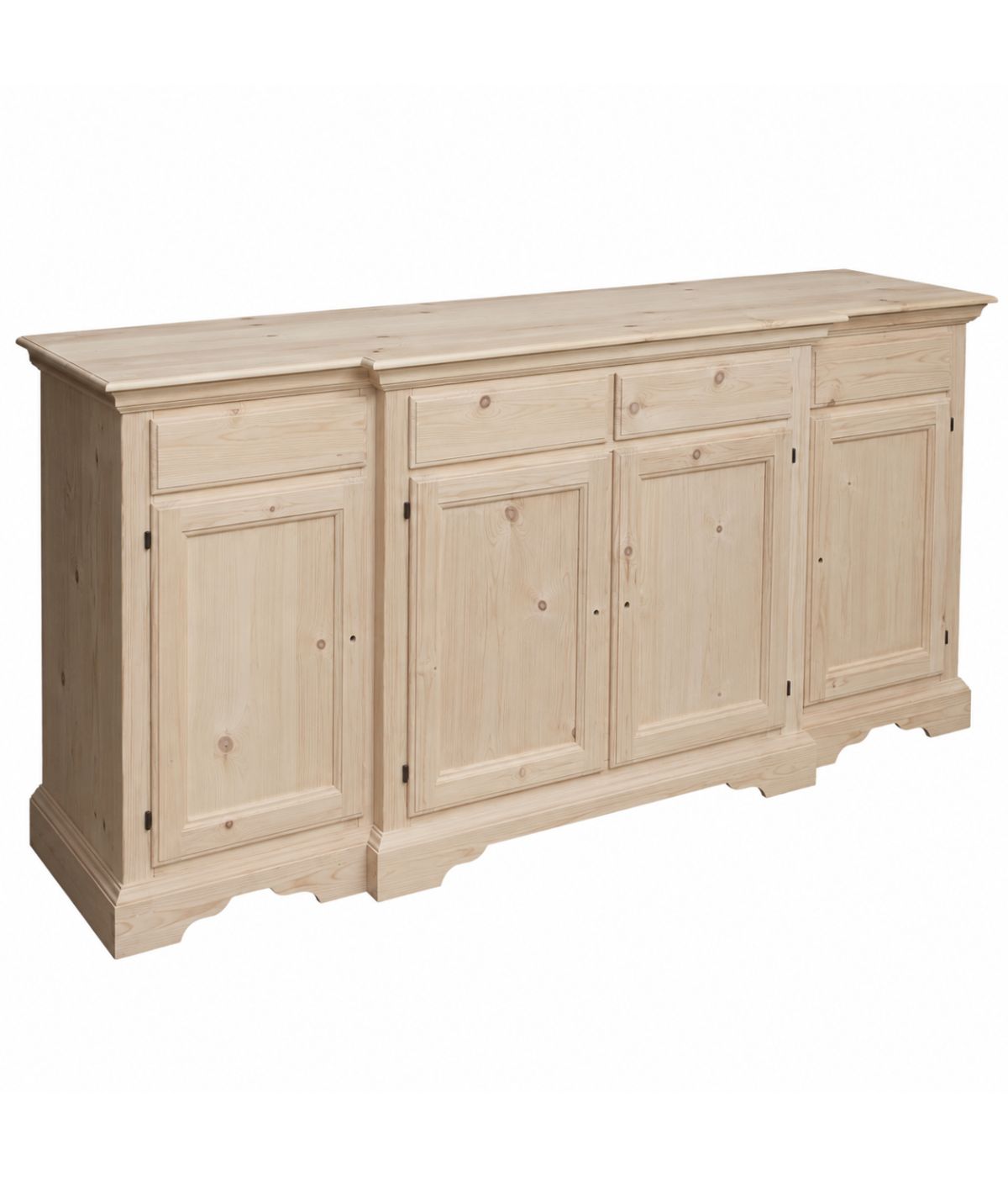 Credenza 4 porte 4 cassetti Legno grezzo 200x45x93