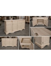 Credenza 4 porte 4 cassetti Legno grezzo 200x45x93