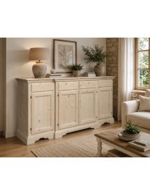 Credenza 4 porte 4 cassetti Legno grezzo 200x45x93