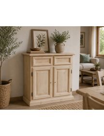 Credenza madia classica 2 porte 2 cassetti Legno grezzo 82x41x84 (205)