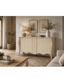 Credenza sagomata 2 porte 1 cassetto estraibile Legno grezzo 165x52x88 (2112)