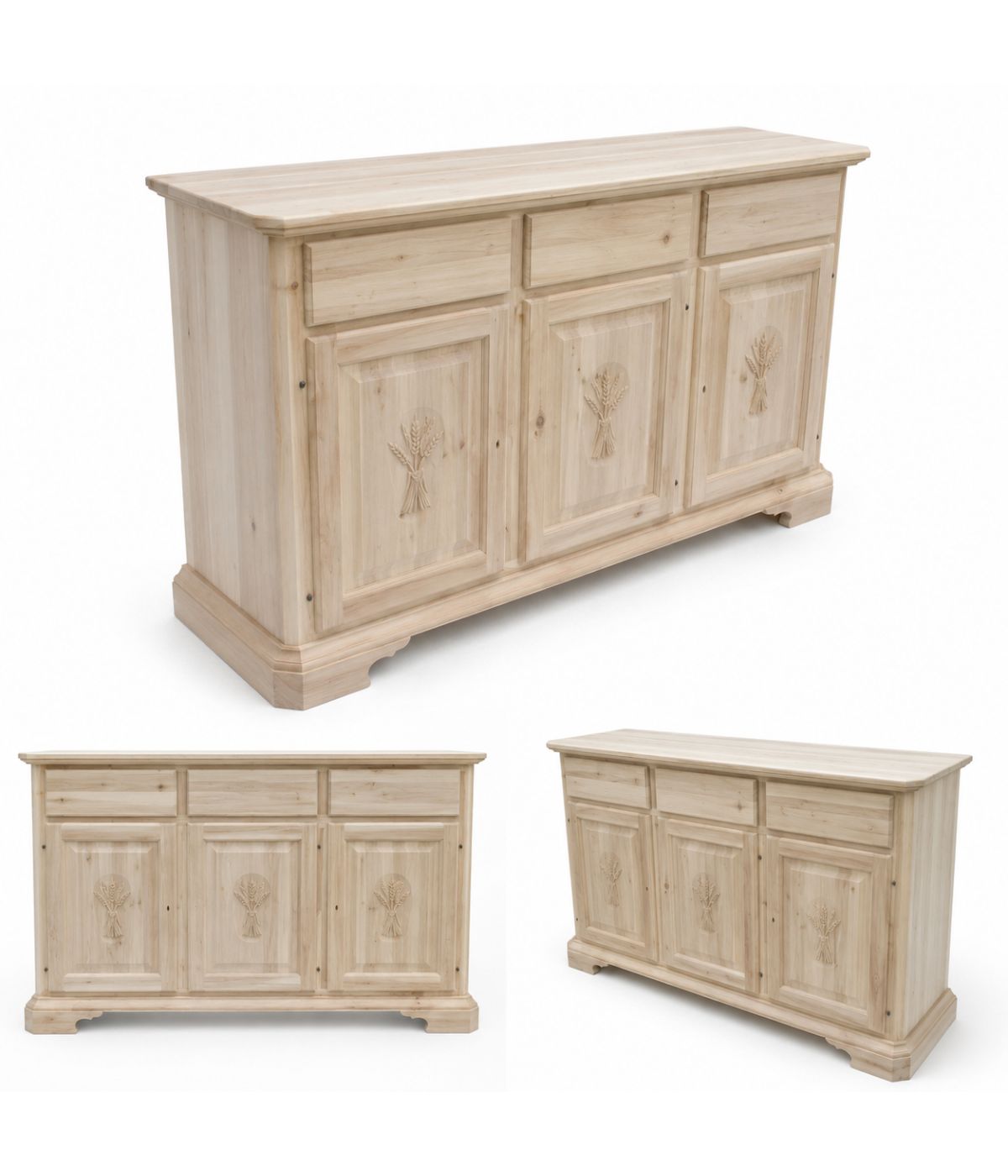 MADIA CREDENZA IN LEGNO GREZZA 3 ANTE CON INTARSIO L.163 P.49 H.98 (2141)