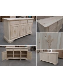 MADIA CREDENZA IN LEGNO GREZZA 3 ANTE CON INTARSIO L.163 P.49 H.98 (2141)