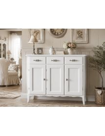 Madia Credenza Shabby Chic 3 Ante 3 legno Bianco L.105 P.42 H.101